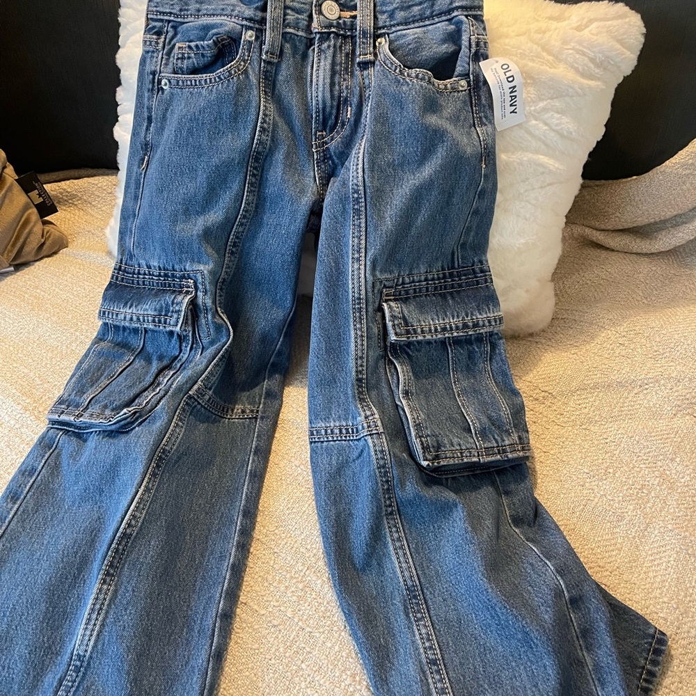 NWT Old Navy Girl’s High-Rise Baggy Cargo Jeans - 2 ON Jeans for $30